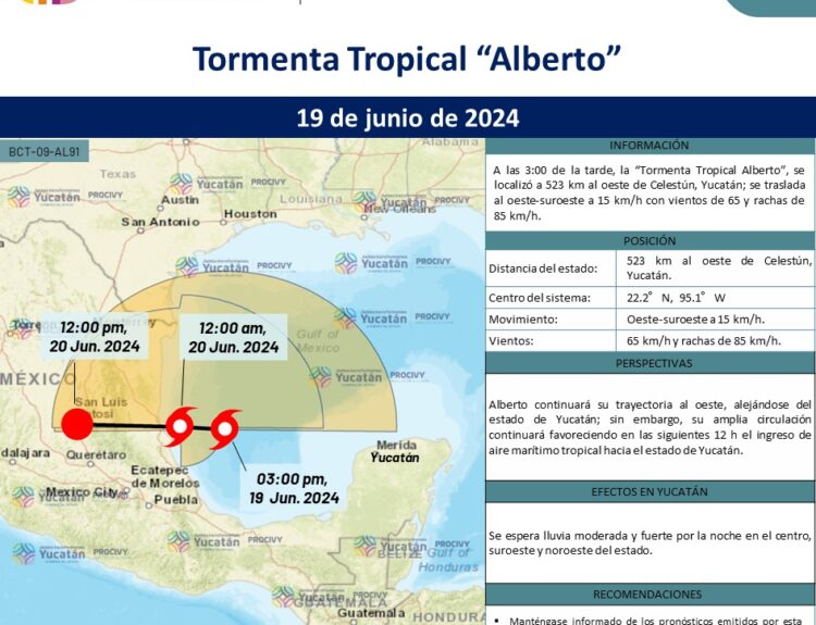 Yucatán sin alerta por “Alberto”, se esperan lluvias ahora por nueva baja presión; Procivy