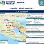 Continuarán lluvias de diversa intensidad en Yucatán por efectos de sistema tropical en el golfo de México.