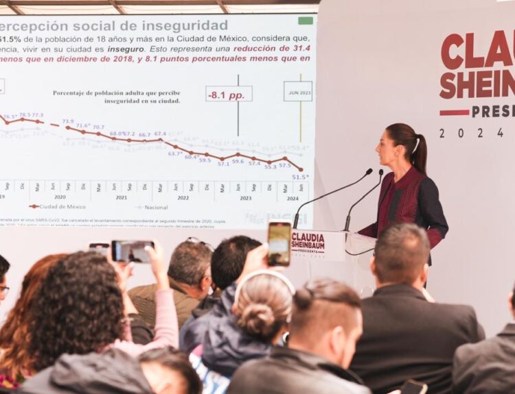 LAS PERSONAS SE SIENTEN MÁS SEGURAS QUE EN EL 2018: CLAUDIA SHEINBAUM PLANTEA CONTINUAR CON REDUCCIÓN DE INSEGURIDAD EN EL PAÍS